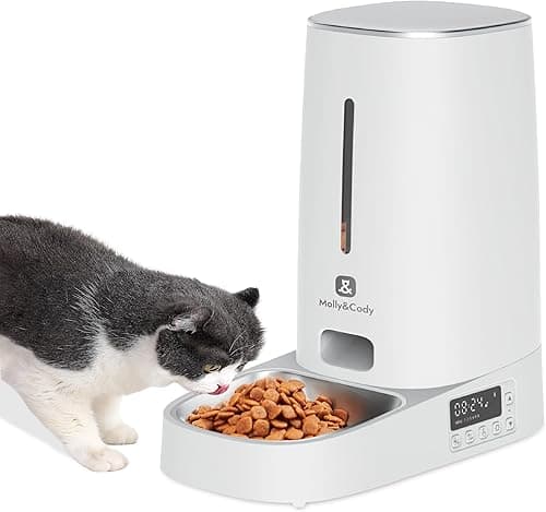 Timed Automatic Cat Feeder: 4L Programmable Cat Food Dispenser with Visual LCD Display, Automatic Dog Feeder with Airtight Storage,304 Stainless Steel Bowl,Dual Power Supply,Detachable for Cleaning