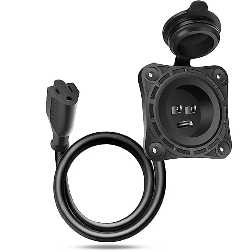 RV Shore Power Inlet 15 Amp 125V NEMA 5-15 AC Port Plug,18" Integrated Extension Cord Electrical Outlet Receptacle Box Heavy Duty Waterproof UL Electrical Adapter for RVs Camper Trailer Boat