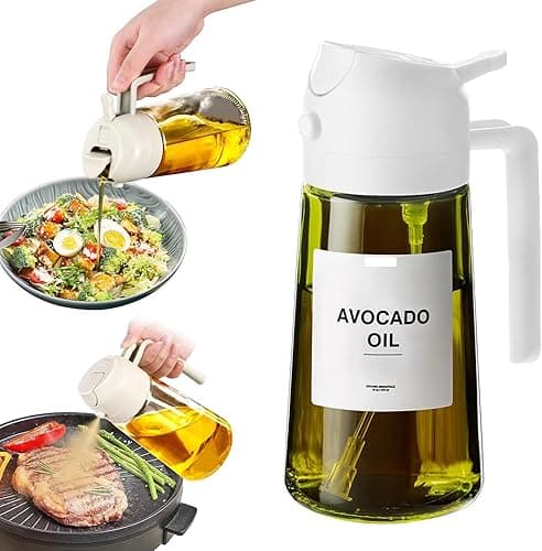 16oz/470ml Glass Olive Oil Sprayer for Cooking - 2 in 1 Olive Oil Dispenser for Kitchen Gadgets, Air Fryer, Salad, and BBQ (beige)
