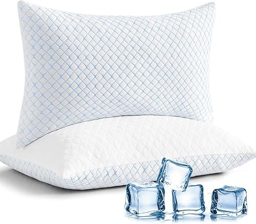 mislili Cooling Pillows Queen Size Set of 2, Adjustable Firm Shredded Memory Foam Queen Pillow, Queen Size Pillows for Stomach Back Side Sleepers, Washable Cover, with Extra Fill