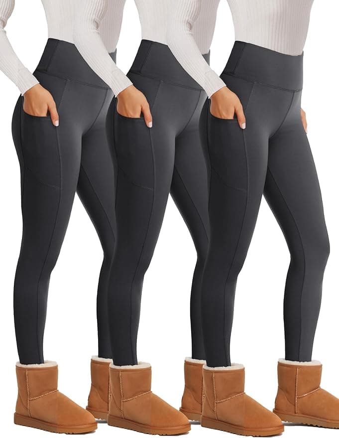 Showitty 3 Pack Fleece Lined Leggings Women with Pockets - Winter Warm Thermal Yoga Pants for Running Workout Plus Size