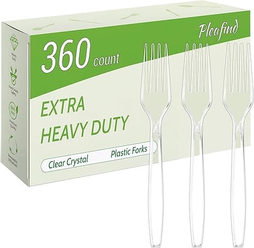 Pleafind 360 Count Disposable Plastic Forks - 7 Inch Heavy Duty, Food Grade Forks Disposable, BPA-Free Plastic Silverware for Parties, Picnics Catering and Everyday Use