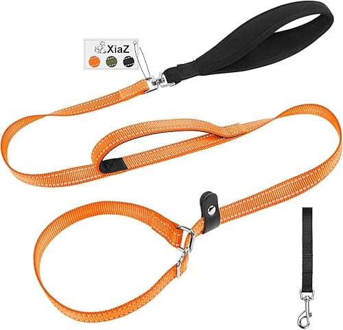 Xiaz 6 FT Slip Leash for Dogs,Nylon Reflective Dog Leashes,Double Handle No Pull Leashes with Auxiliary Strap for Small Medium Large Dogs, Training Leash for Walking, Running, Pets Control (Orange)
