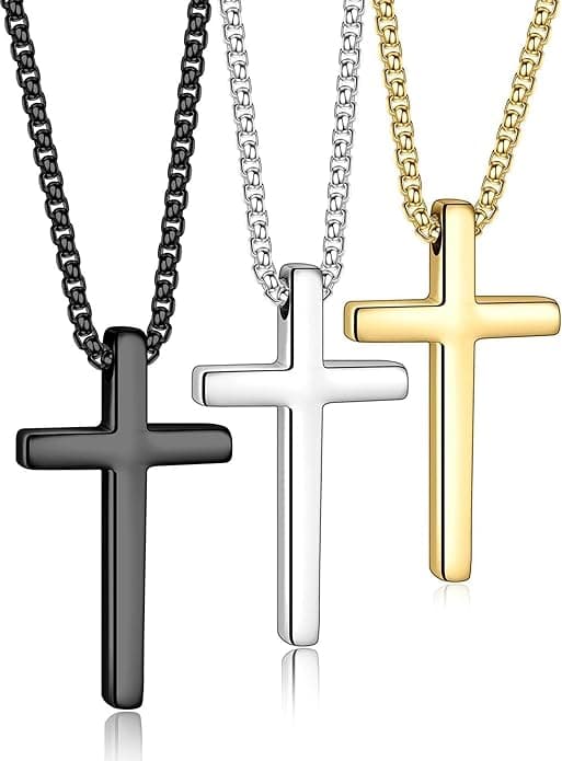 Cross Necklace for Men, Silver Black Gold Cross Chain Necklace, Stainless Steel Cross Pendant Jewelry Gifts for Men