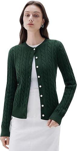 SUUKSESS Women Cable Knit Cashmere Blend Sweaters Crew Neck Button Up Chunky Cardigan Long Sleeve Fall Outfits