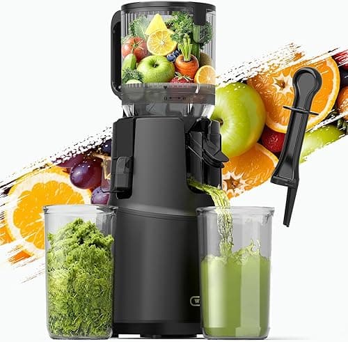 Cold Press Juicer, WETIE Juicer Machines with 5.3" Large Feed Chute for Whole Fruits & Vegetables, Juice Extractor Slow Masticating Juicer with 99% High Juice Yield, Easy to Clean & Assembly