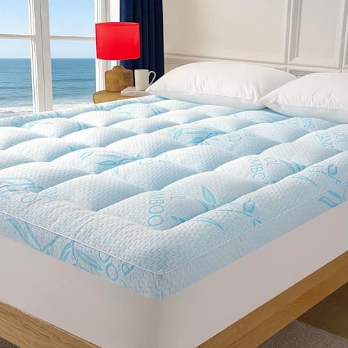 Queen Mattress Topper Viscose Derived from Bamboo,Breathable and Soft Extra Thick Pillow Top Mattress Pad Cover for Back Pain, Deep Pocket Fits 7–21 Inch Mattress (60"x80")