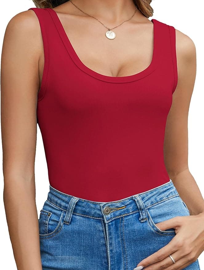 Women's Scoop Neck Sleeveless Knit Ribbed Fitted Casual Basic Tank Top