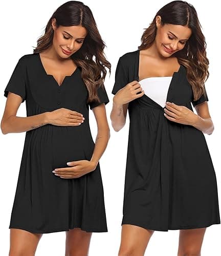 Ekouaer Labor and Delivery Gown, Nursing Nightgown, Maternity Nightgowns for Hospital Short Breastfeeding Nightgown S-XXL