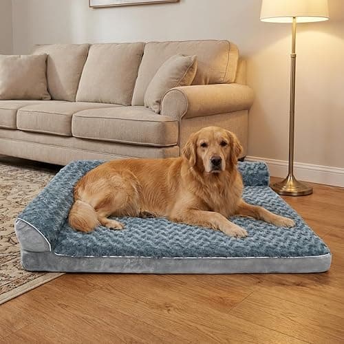 Orthopedic Dog Bed with Pillows, Large Memory Foam Dog Bed Sofa for Medium Large Dogs, Waterproof Washable Cover, Non-Slip Bottom, 42x30x7.5 Inch Supportive Pet Bed Couch, Blue Grey