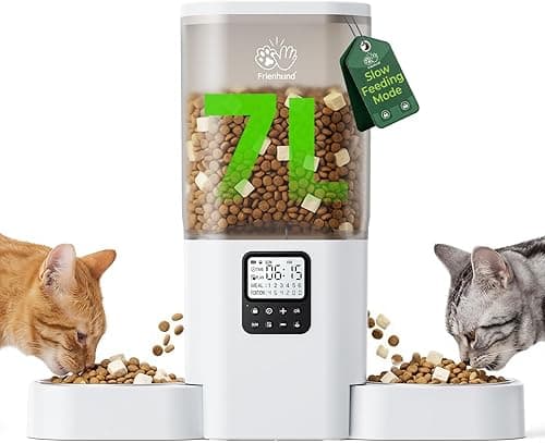 Timed Automatic Cat Feeder 2 Cats with Slow Feed: Dual Automatic Dog Feeder with Information Visualization, Programmable Auto Cat Food Dispenser for Multiple Pets,Detachable for Clean-29 Cup