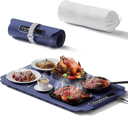 Warming Mat for Food, Electric Warming Tray, Fast Full Surface Graphene Electric Warming Tray, Extra Large Roll Up Silicone Food Warming Mat, Perfect for Gatherings, Parties &Everyday Use(Blue)
