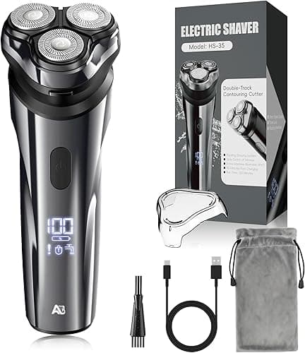 Electric Rechargeable Shaver for Men,Wet & Dry Electric Razor, IPX7 Waterproof Rotary Shaver for Men,4D Floating Head, LED Display,Type-C, Travel-Friendly,Silver