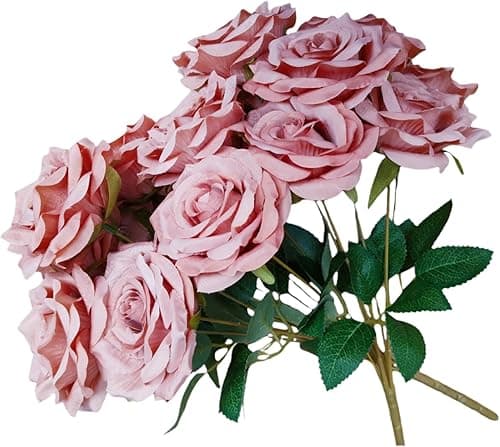 2 Bouquets, Brown Roses Artificial Flowers, Fake Roses Bouquet, 18 Heads, 16 Inch, Faux Wedding Bouquets with Stems, Floral centerpieces for Tables, Home Decor (Tan)