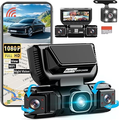 360 Degree View 4 Channel Dash Cam 5G WiFi & APP Control, GEMEK 2K Front and Rear Inside, Left Right Dash Camera for Cars Free 64GB TF Card, G-Sensor, Night Vision, 24H Parking Mode