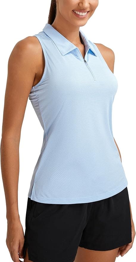 MathCat Womens Golf Polo Shirts, Sleeveless 1/4 Zip UPF 50+ Tennis Tank Top, Racerback with Collar Athletic Shirt Quick Dry