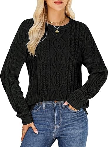 Women's Cable Knit Sweaters Oversized Crewneck Sweater Long Sleeve Chunky Pullover Top Loose Casual Fall Outfits