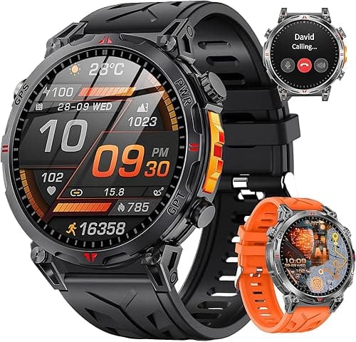 Military Smart Watches for Men GPS, 1.56" AMOLED Screen Bluetooth Call, Smartwatch for Android Phones and iPhone, 100+ Sport Modes, 3ATM Waterproof Smart Watch with Compass