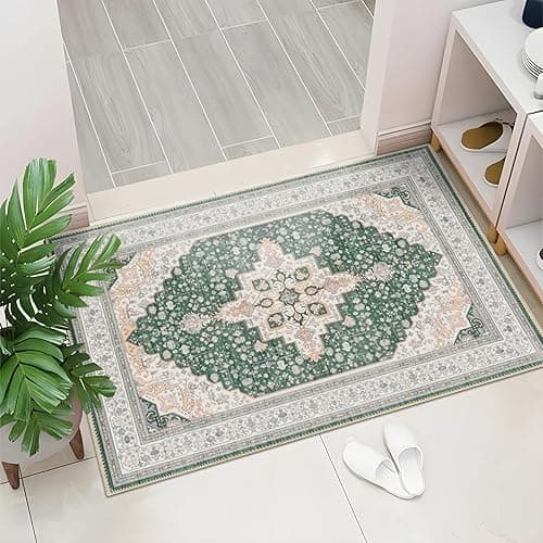 DECOMALL Maila Machine Washable Rugs 2x3ft, Traditional Oriental Green Rug,Vintage Distressed Large Rugs Carpet for Living Room Bedroom