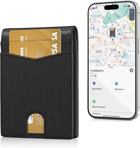 Auskang Smart Wallet For Men, Mens Gift, Works with Apple Find My, Minimalist Leather Wallet For Men, RFID Blocking, Credit Card Holder, Wallet with Smart Tracker, Wireless Charging (Small Grid)