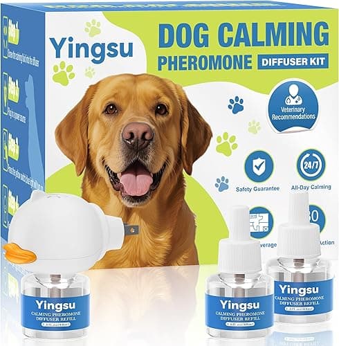 Dog Calming Diffuser, 4 in 1 Puppy Pheromones Calming Diffuser, Relaxing Pheromone for Dogs Relief Stress Anxiety Reduce Aggression Barking, Help Train Dog to Pee, 1 Diffuser 3 Refill(48ml)