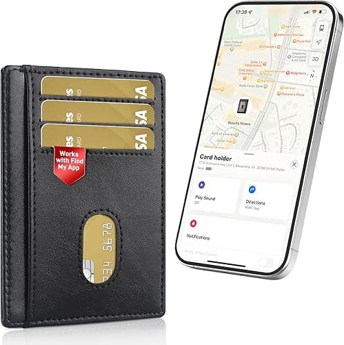 Auskang Men's Wallet with Smart Tracker Works for Find My App, GPS Credit Card Holder Leather Slim Minimalist RFID Blocking Smart High capacity and ID window Wallet for Men(Carbon Black)