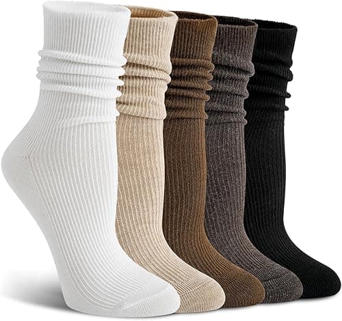 BISOUSOX Thin Merino Wool Slouch Boot Socks Warm Winter Cozy Thermal Slouchy Scrunch Casual Work Socks Women 5 Pairs