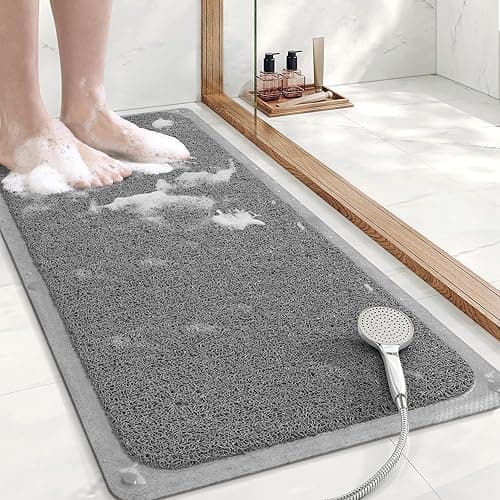 Mecko Non-Slip Shower Mat, Anti-Slip Bath Mat with Suction Cups – Quick-Drying Loofah Texture for Tub with for Indoor and Outdoor Use, Bathtubs and Wet Areas (Grey, 16"x40")