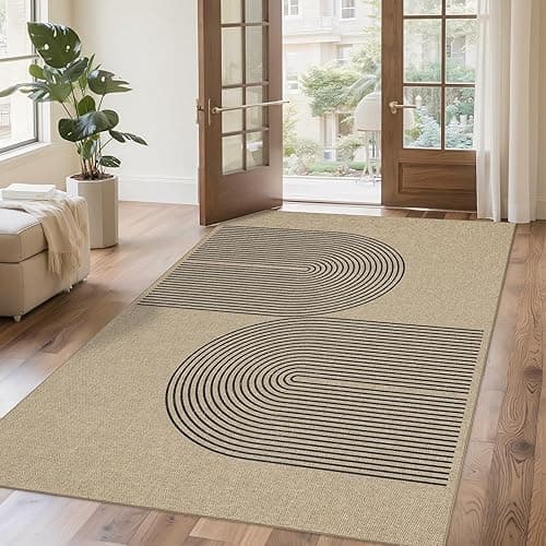 Easy Jute Rug 4x6: Indoor Outdoor Natural Boho Area Rugs for Living Room Patio Washable - Farmhouse Neutral Contemporary Carpet Mat for Entryway Bedroom Kitchen Backyard Sunroom Non Slip