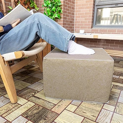 Outdoor Ottoman 20x20x14 Inches Outdoor Square Ottomans for Patio Modern Lightweight Foam Stuffed Pouf Outdoor Footstool Footrest (Coffee)