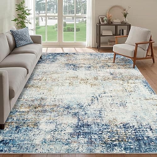 Washable 6x9 Area Rug: Blue Rugs for Living Room Dining Room Bedroom Office Indoor - Non-Slip Modern Large Carpet Home Decor - 6x9 Mottled Blue